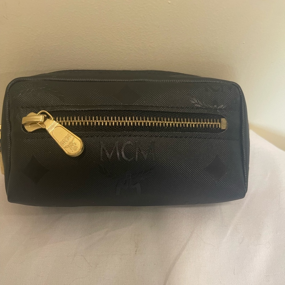 MCM Black Luxury mini Coin Pouch with Gold Hardware